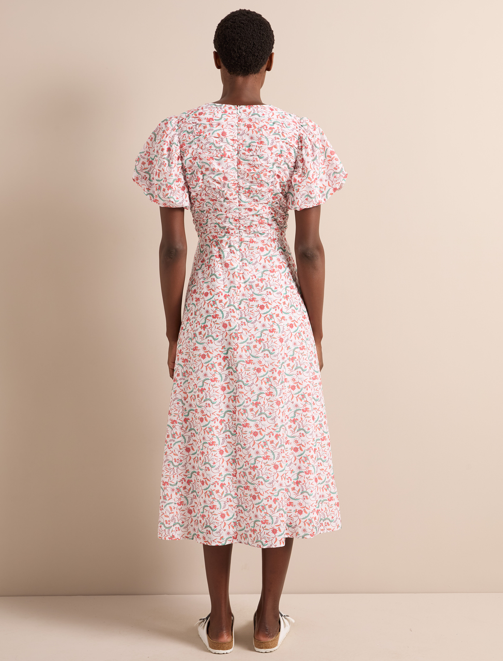 Elisa Silk Blend Midi Dress - Red Trailing Feather Print - Image 9